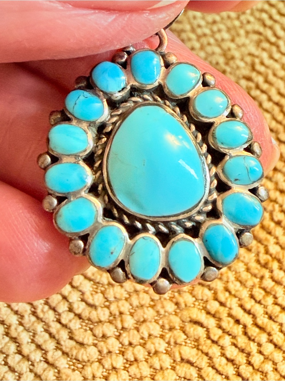 Turquoise cluster pendant stamped T 925 Philipines - Picture 6 of 6